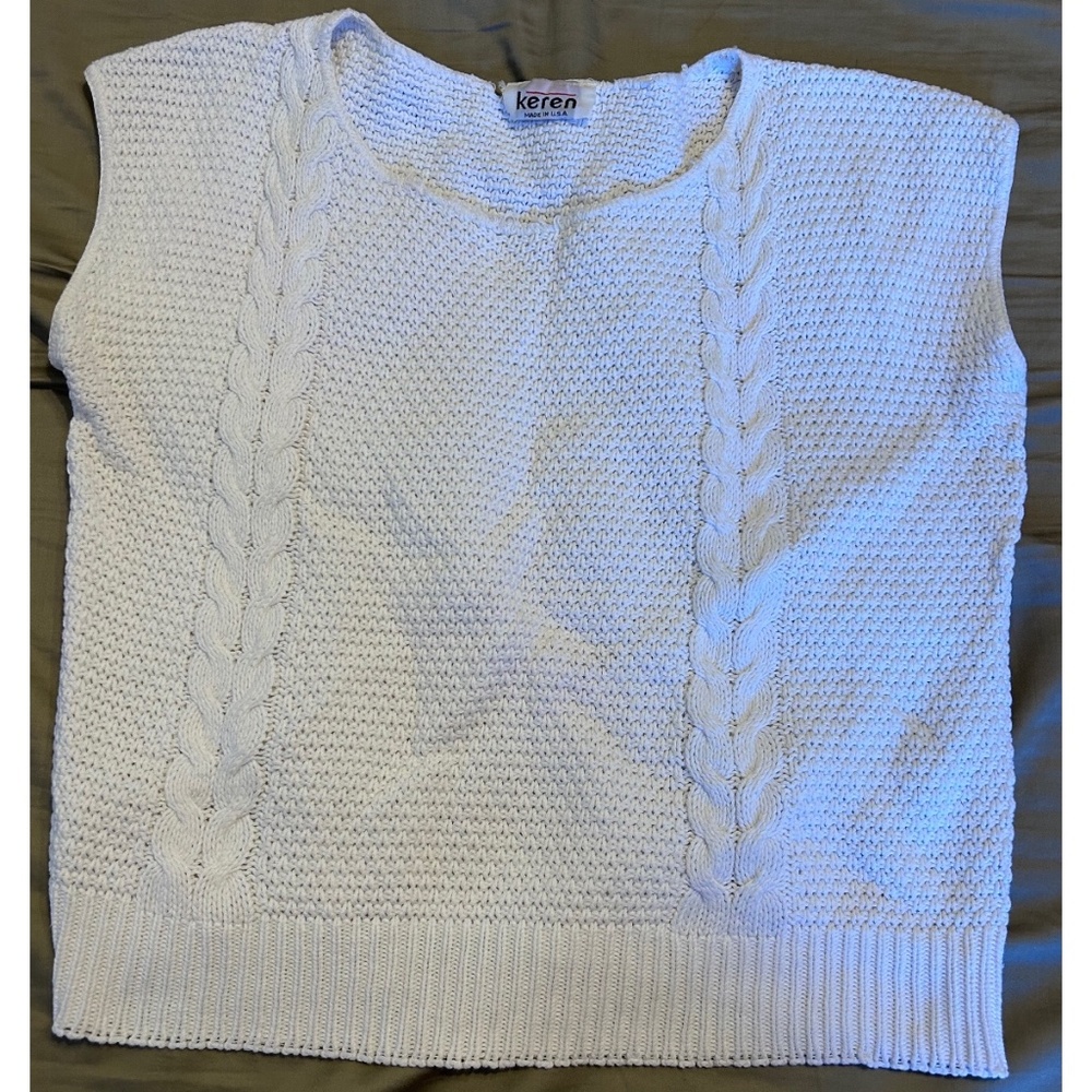 Keren White 100% Cotton Knit Sweater Vest Made in USA